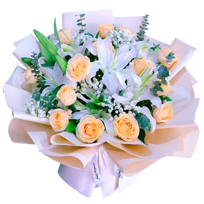 东营16朵香槟玫瑰2支百合，爱的温暖和幸福