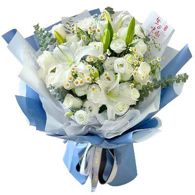 东营11朵白玫瑰桔梗百合，爱永恒不息