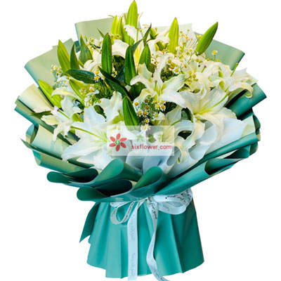 东营8支白色多头百合洋甘菊，如潮的思念