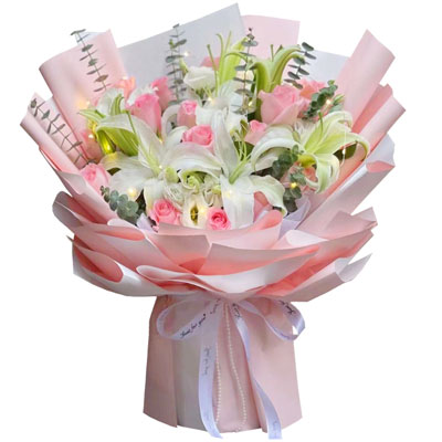 东营16朵粉玫瑰百合，感情稳定坚固