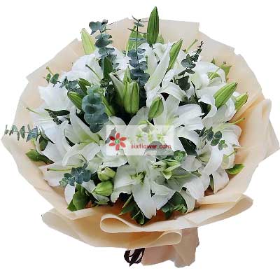 东营9支白色多头百合，祝福你幸福