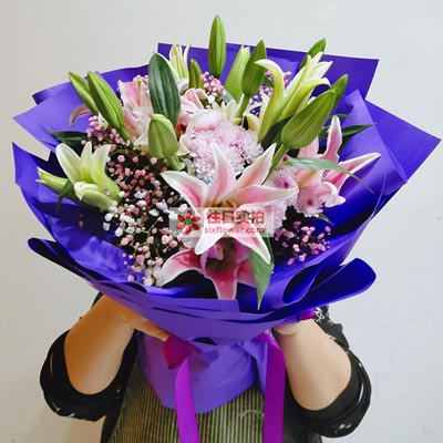 东营6支粉色多头百合，真诚的问候