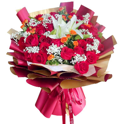 东营33朵红玫瑰百合，爱如同花般绽放